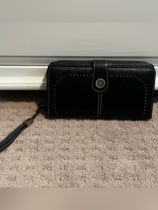 Handbags - Black Leather Wristlet Wallet with Signature Button NWOT